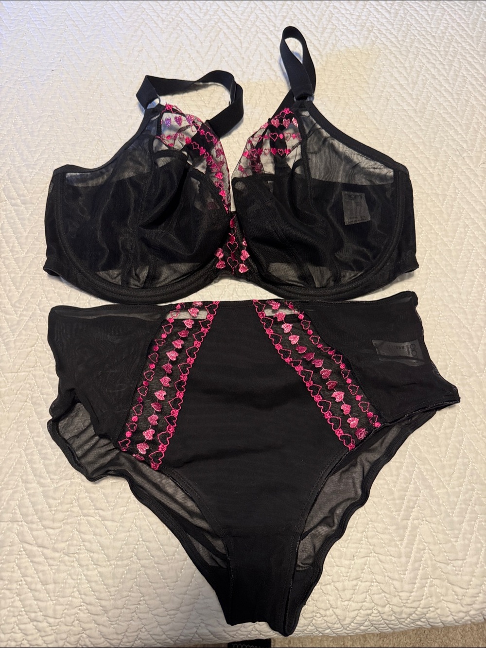 Elomi Matilda Black Underwire Bra 36I and High-Waist Brief with Pink Embroidery